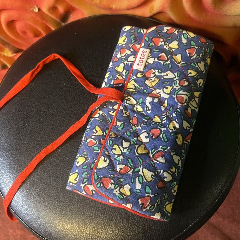 Totes Womens Travel Jewelry Foldable Case Blue Fabric Zipper